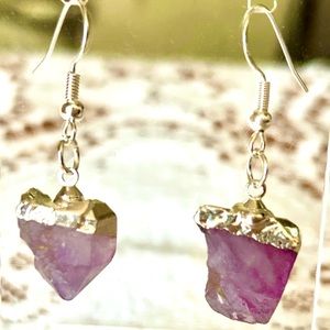 Silver tone & amethyst dangle earrings